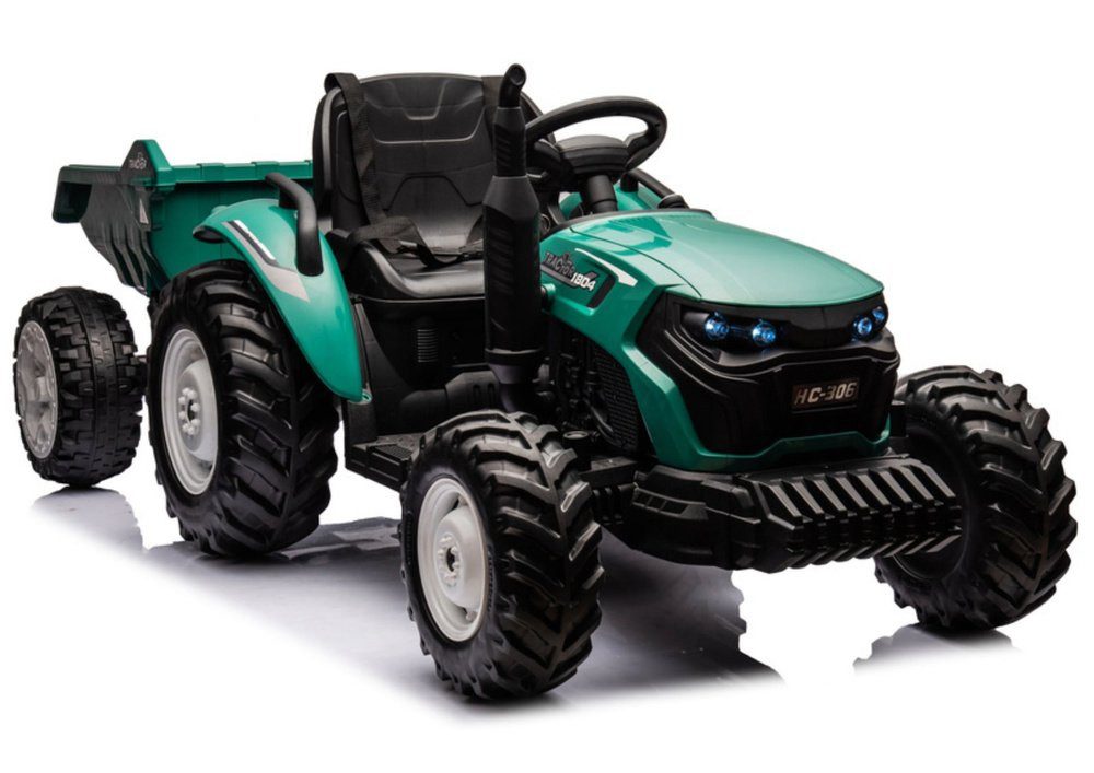 Wisam Elektro-Kindertraktor HC-306 Batteriebetriebener Traktor mit Anhänger Dunkelgrün 24V
