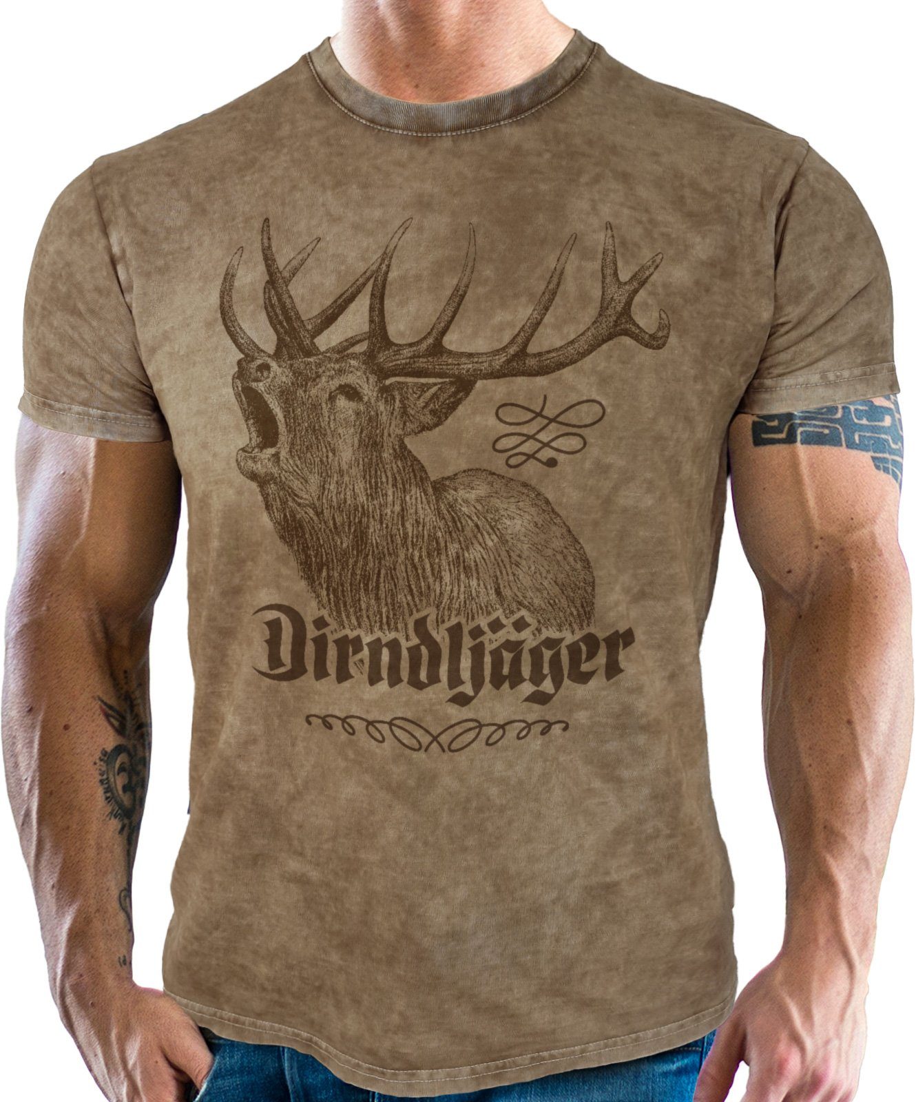 LOBO NEGRO® Trachtenshirt für Trachten und Bayern Fans im Used Vintage Retro Look - Dirndljäger
