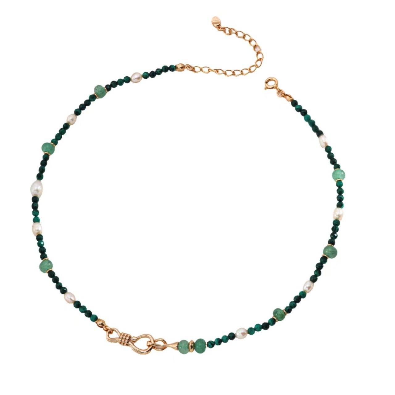 Jumpeak Charm-Kette Halskette Silber 925,Malachit Halskette,Halskette Perlen,Halskette, Halskette Damen,18K Vergoldet,Geschenk für Schwestern,Jahrestag