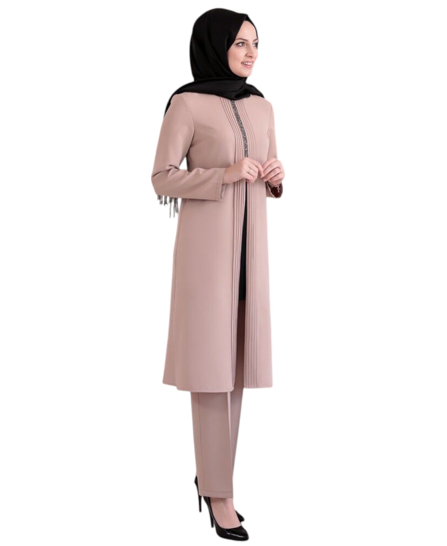 fashionshowcase Anzug Damen Zweiteiler - Gerippte Longtunika mit Hose - Modest Fashion