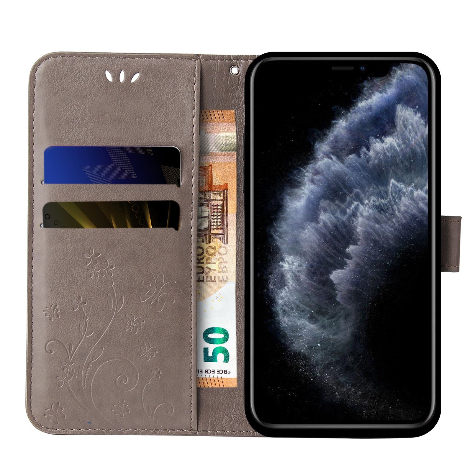Tec-Expert Handyhülle Cover Tasche Hülle für Apple iPhone 11 Pro 5,8 Zoll, Klapphülle Case mit Kartenfach Fliphülle aufstellbar, Motiv Blumen