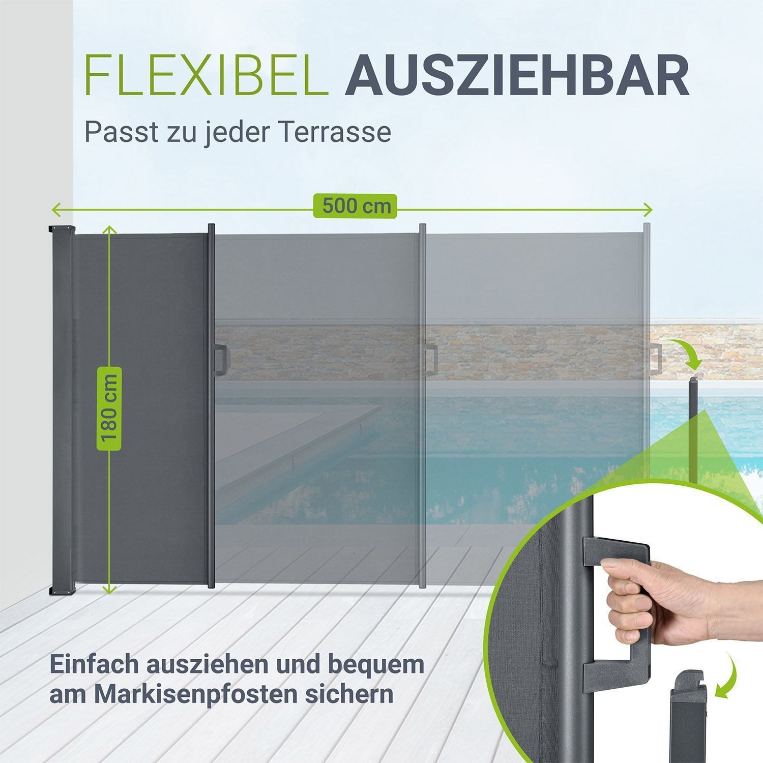 Juskys Seitenmarkise Dubai Sonnen- & Sichtschutz, Ausziehbare Markise – Bild 3 von 5