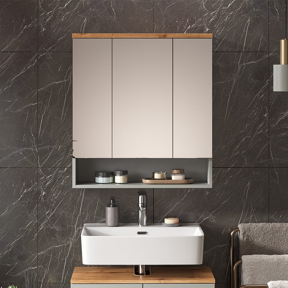 Vicco Badezimmerspiegelschrank Eden, Grau/Artisan, 70 x 77.5 cm mit 3 Spiegeltüren (1-St)