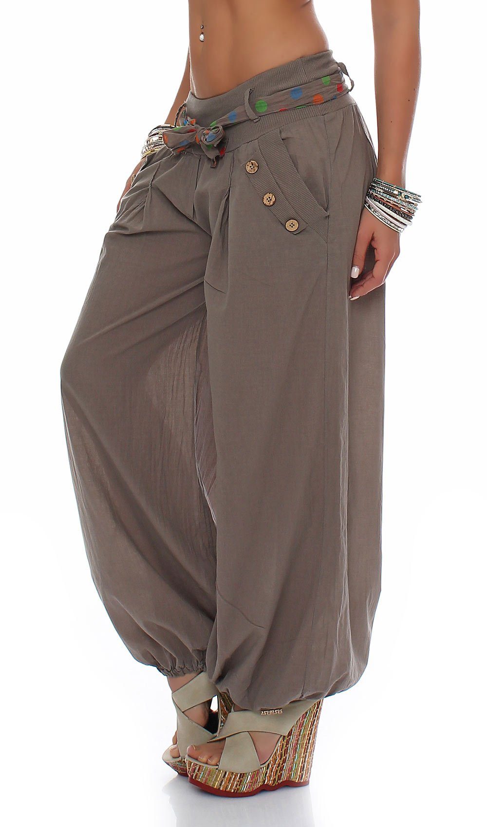malito more than fashion Haremshose malito Damen Pumphose in Unifarben, leichte Stoffhose, super Freizei mit farblich passendem Stoffgürtel Einheitsgröße