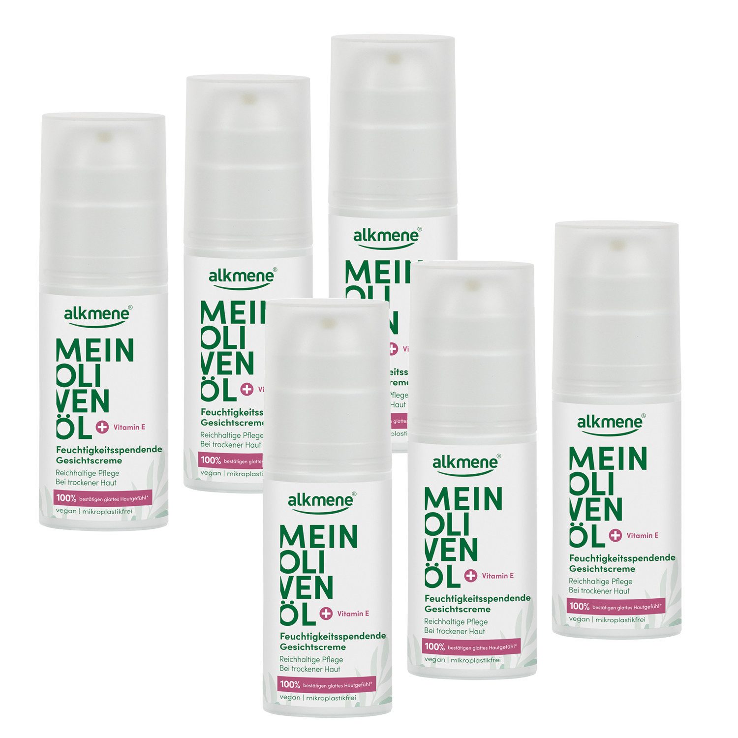 alkmene Tagescreme Gesichtscreme trockene Haut 300 ml, Feuchtigkeit spendend, Olivenöl, 6-tlg.