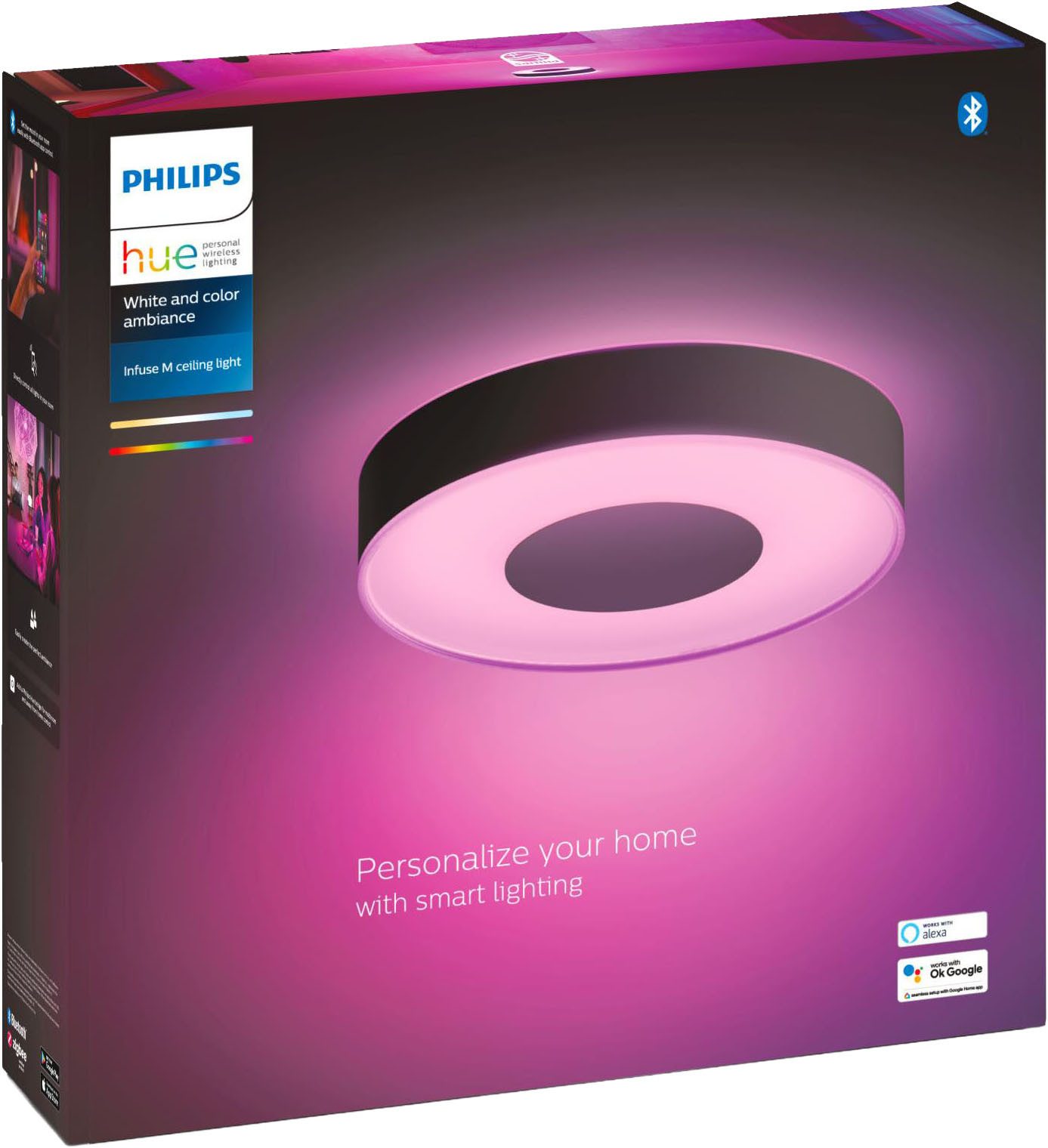 Philips Hue Smarte LED-Leuchte White & Color Ambiance Infuse Deckenleuchte M schwarz, Abschaltautomatik, Bluetooth, CCT - über Fernbedienung, Dimmfunktion, Farbsteuerung, Farbwechsel, Leuchtdauer einstellbar, Memoryfunktion, Nachtlichtfunktion, RGB, Smart Home, Timerfunktion, dimmbar über Fernbedienung, erweiterbar, mehrere Helligkeitsstufen, LED wechselbar, RGB, Bequeme Lichtsteuerung