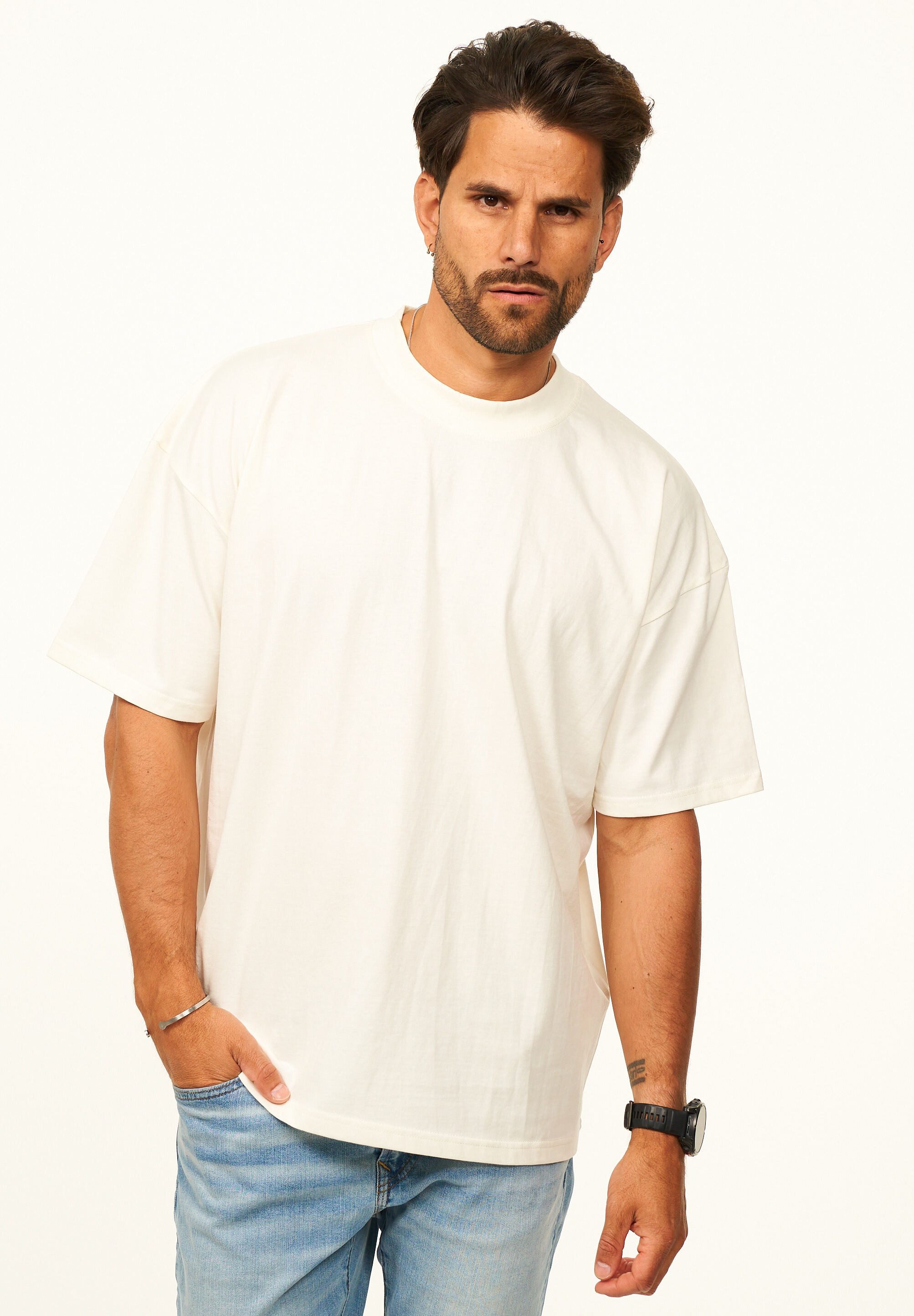 DAILY COTTON T-Shirt im Oversize Fit - Herren Kurzarm Shirt mit Rundhals-Ausschnitt Basic Oberteil Crew-Neck kurzärmlig aus 100% Baumwolle für Männer