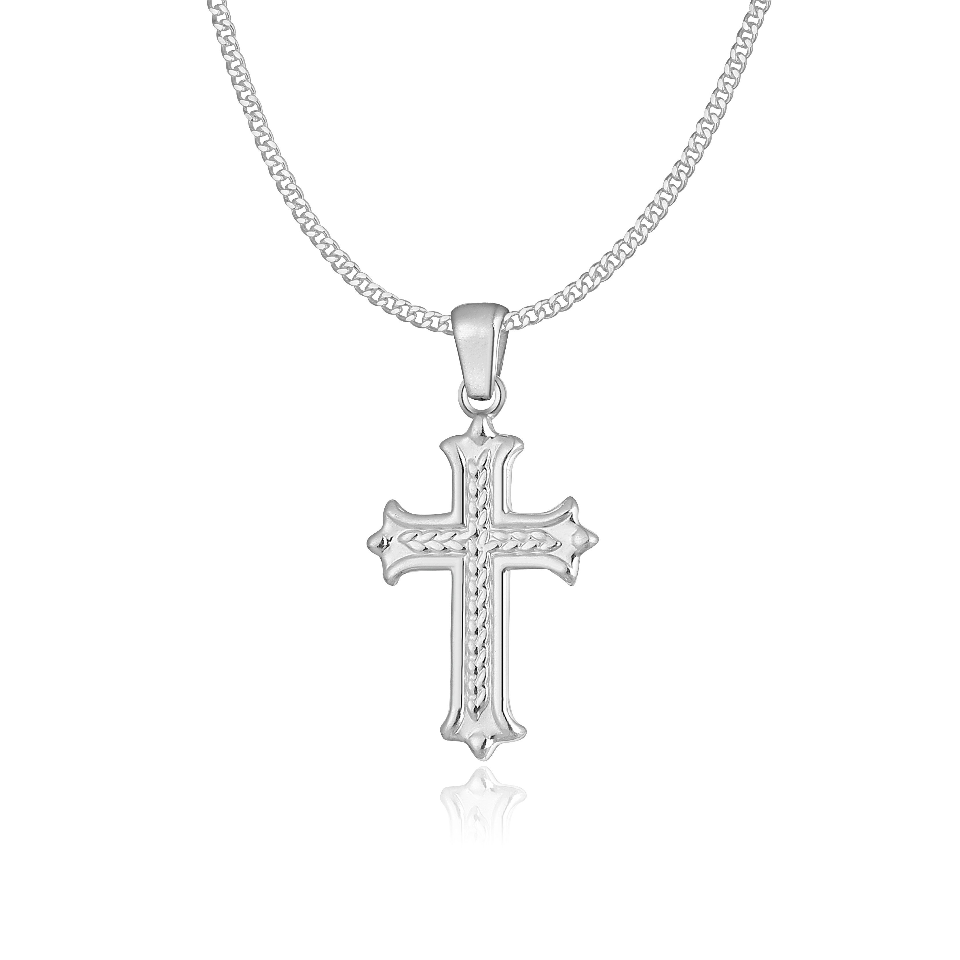 NAHLE Kette mit Anhänger Silber Kreuz Panzerkette Silberkette Kreuz Kette (2-tlg., inklusive Schmuckbox), 925 Silber