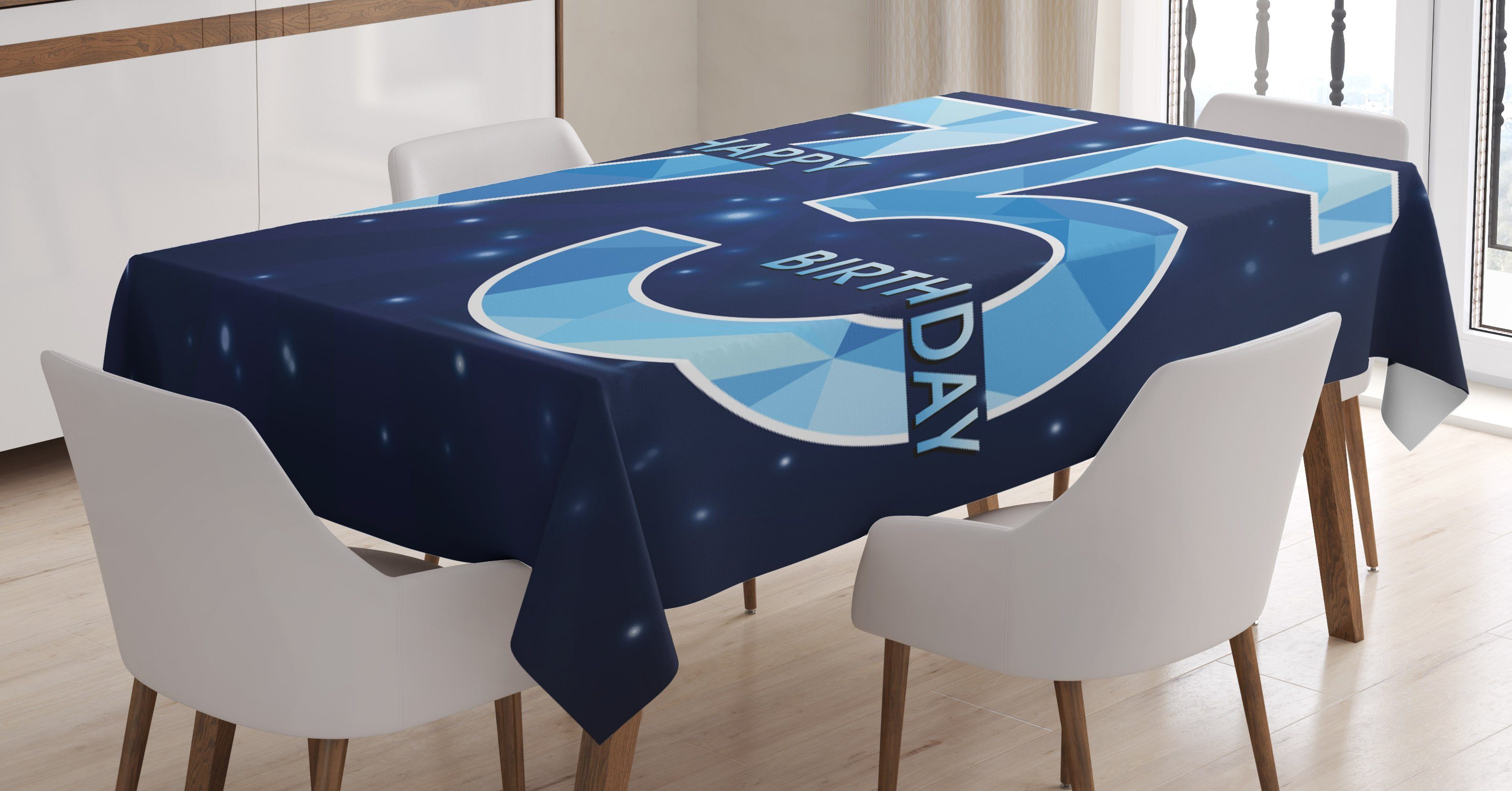 Geburtstags-Thema Für Abakuhaus Farben, Navy blau Waschbar geeignet Tischdecke den Außen Bereich Sterne Klare Farbfest