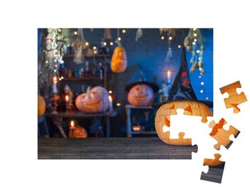 puzzleYOU Puzzle Halloween-Kürbis mit Hexenhut, 48 Puzzleteile, puzzleYOU-Kollektionen Festtage