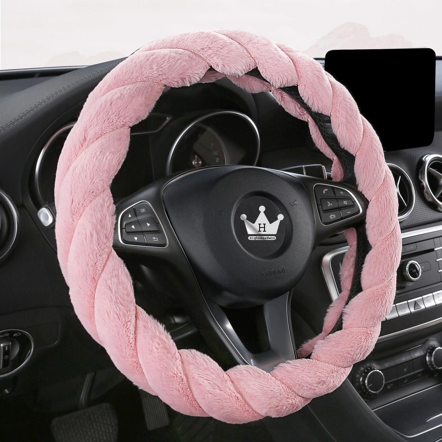 LuxusKollektion Lenkradbezug Lenkradbezug Plüsch rutschfest Damen Rosa Größere Grössen(39-41cm)