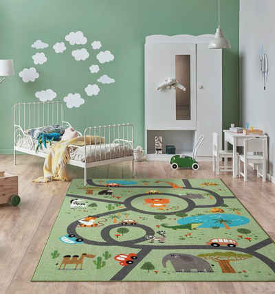 Teppich Happy Life Kinderteppich, Spielteppich, Straßenteppich, Dschungel, the carpet, Quadrat, Anti-Rutsch Unterseite, waschbar, Bunt und Kindergerecht