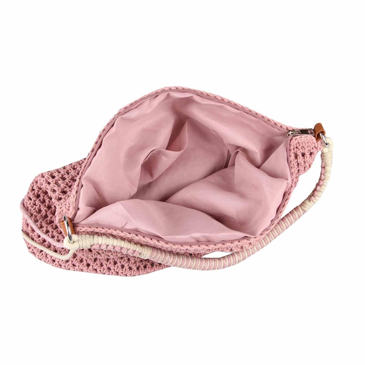 ITALYSHOP24 Schultertasche DAMEN TASCHE Boho Shopper Strohtasche Hobo Geflecht Häkeltasche Textil, Sommer Basttasche Strand Retro Reise Freizeit Urlaub Beutelta – Bild 4 von 5