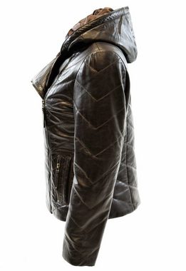 Zimmert Leather Lederjacke Elda Stepp-Lederjacke aus weichem Leder mit Kapuze Schwarz, Braun