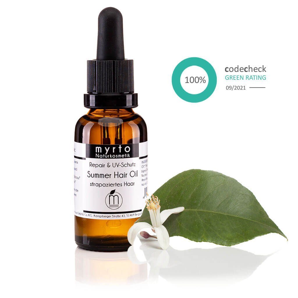 myrto Naturkosmetik Haaröl Bio Summer Hair Oil - Haaröl für strapaziertes Haar, naturreine ätherische Масла, vegan, palmölfrei, nicht-komedogen