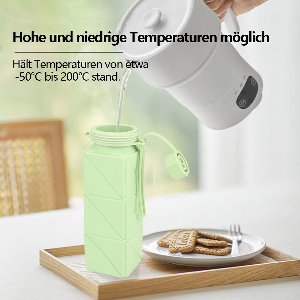 Rhein Beleuchtung Trinkflasche Zusammenklappbare Silikon-Wasserflasche, trinkflasche sport(620ml), Auslaufsicher, flexibel, BPA-frei, wiederverwendbar