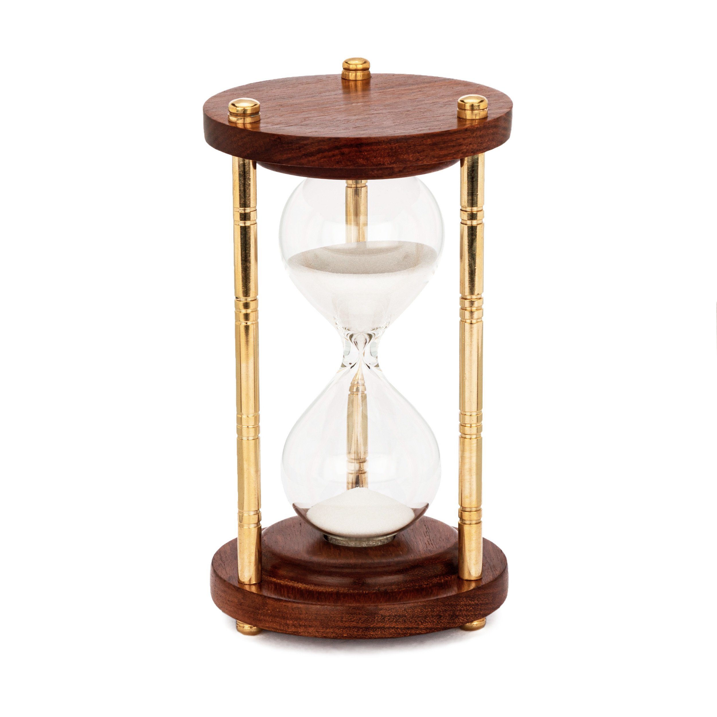 NKlaus Sanduhr Nautische Sanduhr 3 Säulen Messing/Holz 15min. 15x8cm Stundenglas Mari