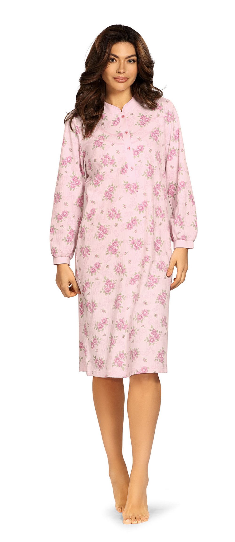 comtessa Nachthemd Comtessa Damen warmes Nachthemd Doppelneedle Knopfleiste Rosa