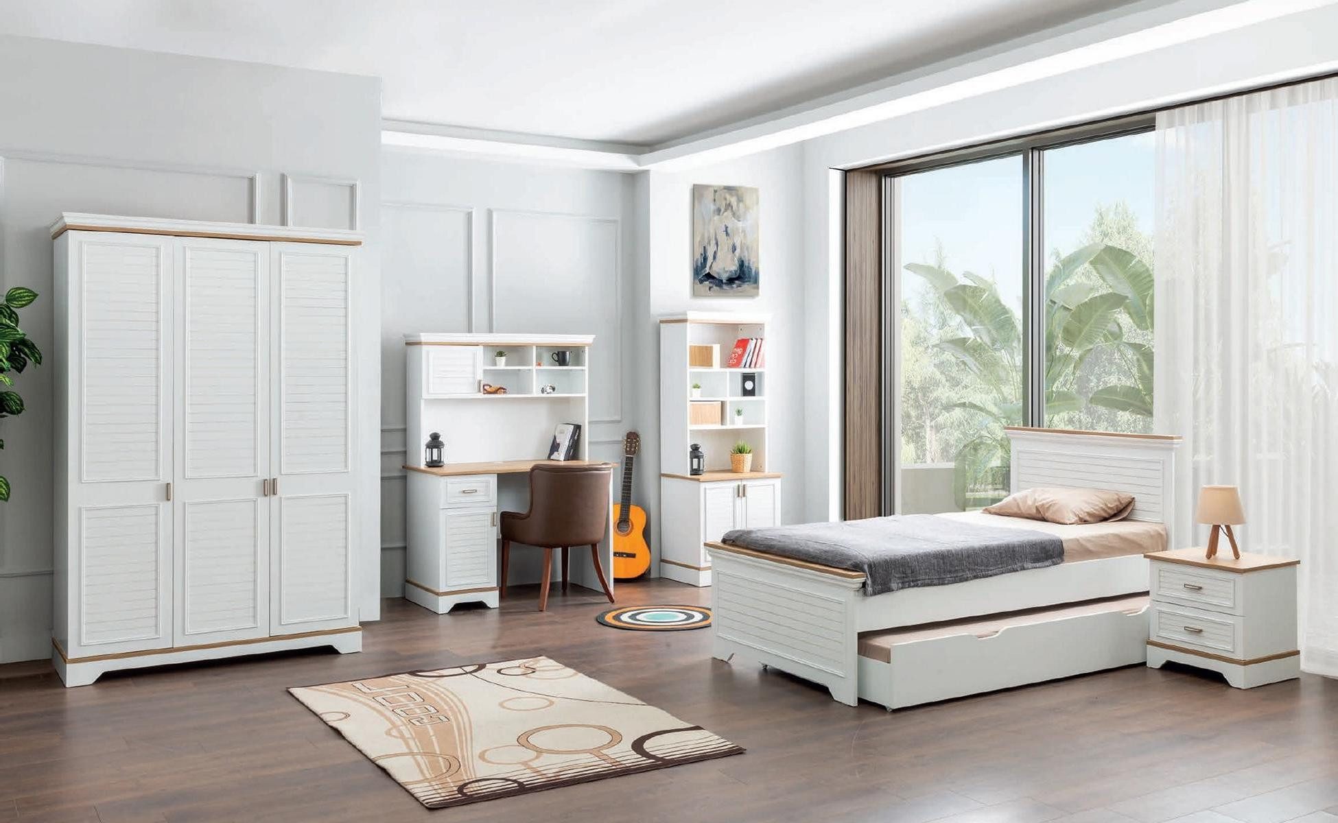 Xlmoebel Schlafzimmer-Set Landhaus Schlafzimmermöbel in Weiß mit Holzoptik, (5-tlg., Schlafzimmer-Set), Hergestellt in Europa