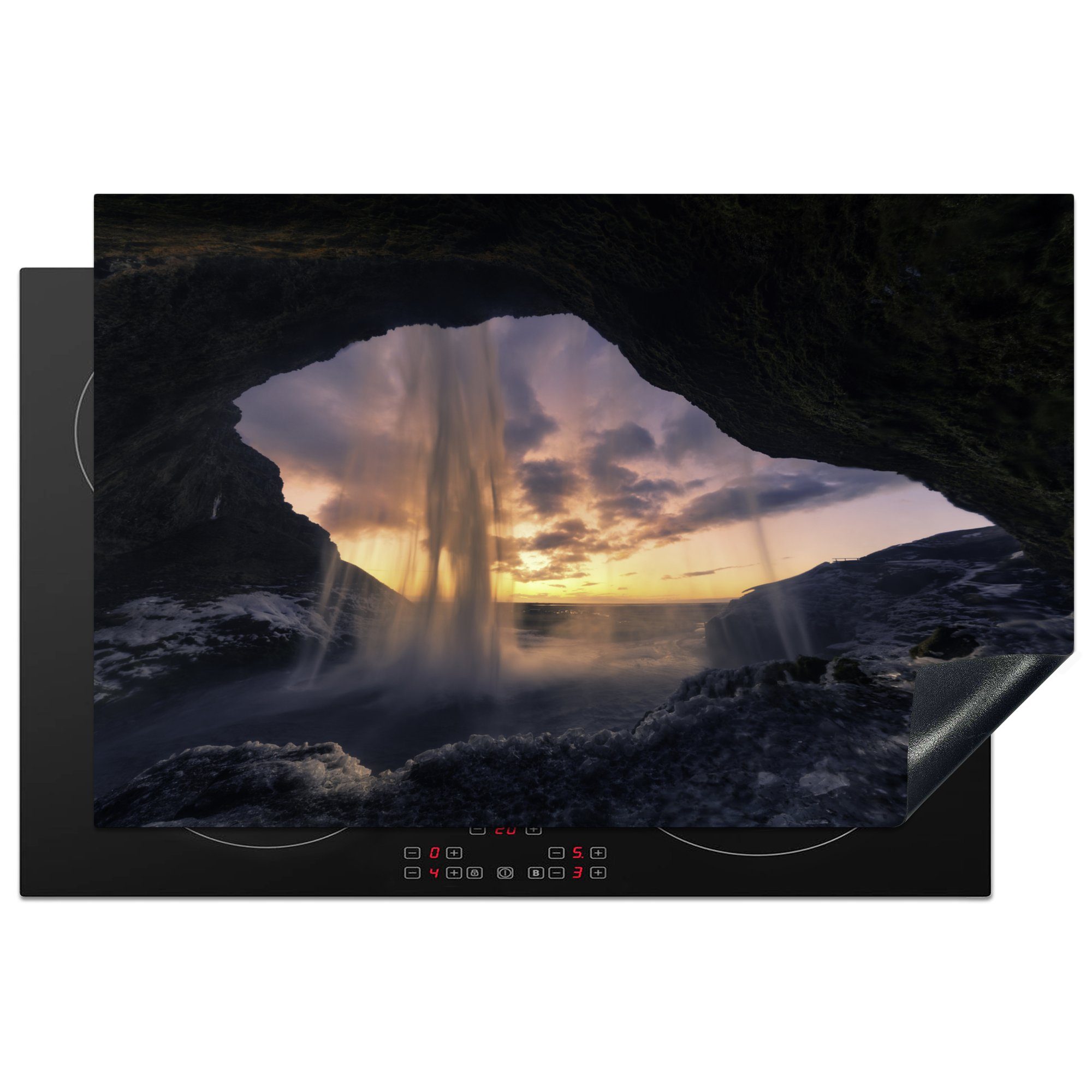 MuchoWow Herdblende-/Abdeckplatte Wasserfall - Himmel - Höhle, Vinyl, (1 tlg), 81x52 cm, Induktionskochfeld Schutz für die küche, Ceranfeldabdeckung