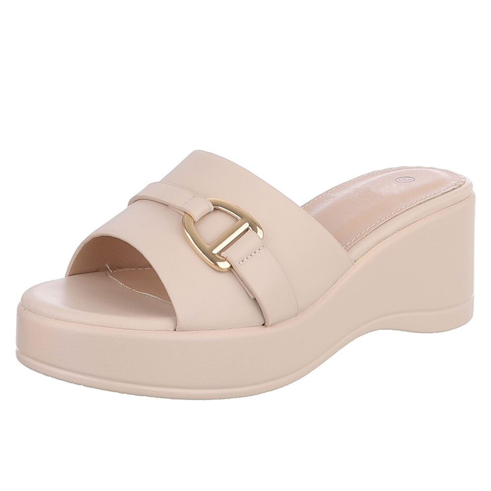 Ital-Design Elegante Sandalen mit Absatz und Schnalle für Damen Plateausandaletten (91409356) Keilabsatz/Wedge Keilsandaletten in Beige