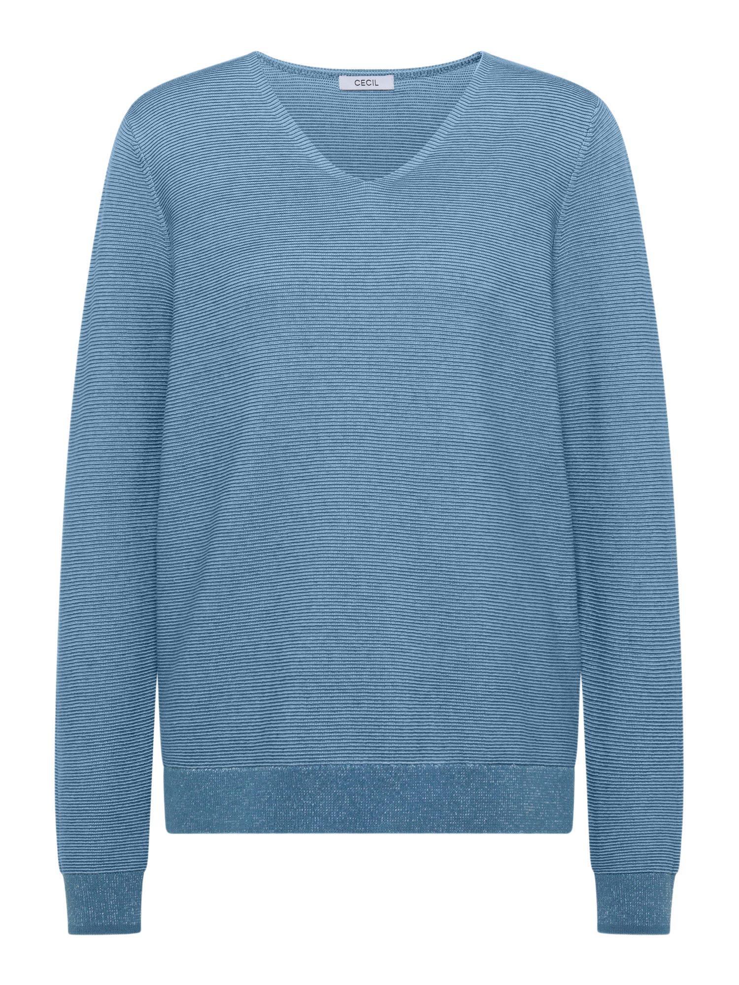 CECIL Langarmshirt blau,Casual,Baumwolle,Mehrfarbig,V-Ausschnitt,Langarm,Regular Fit