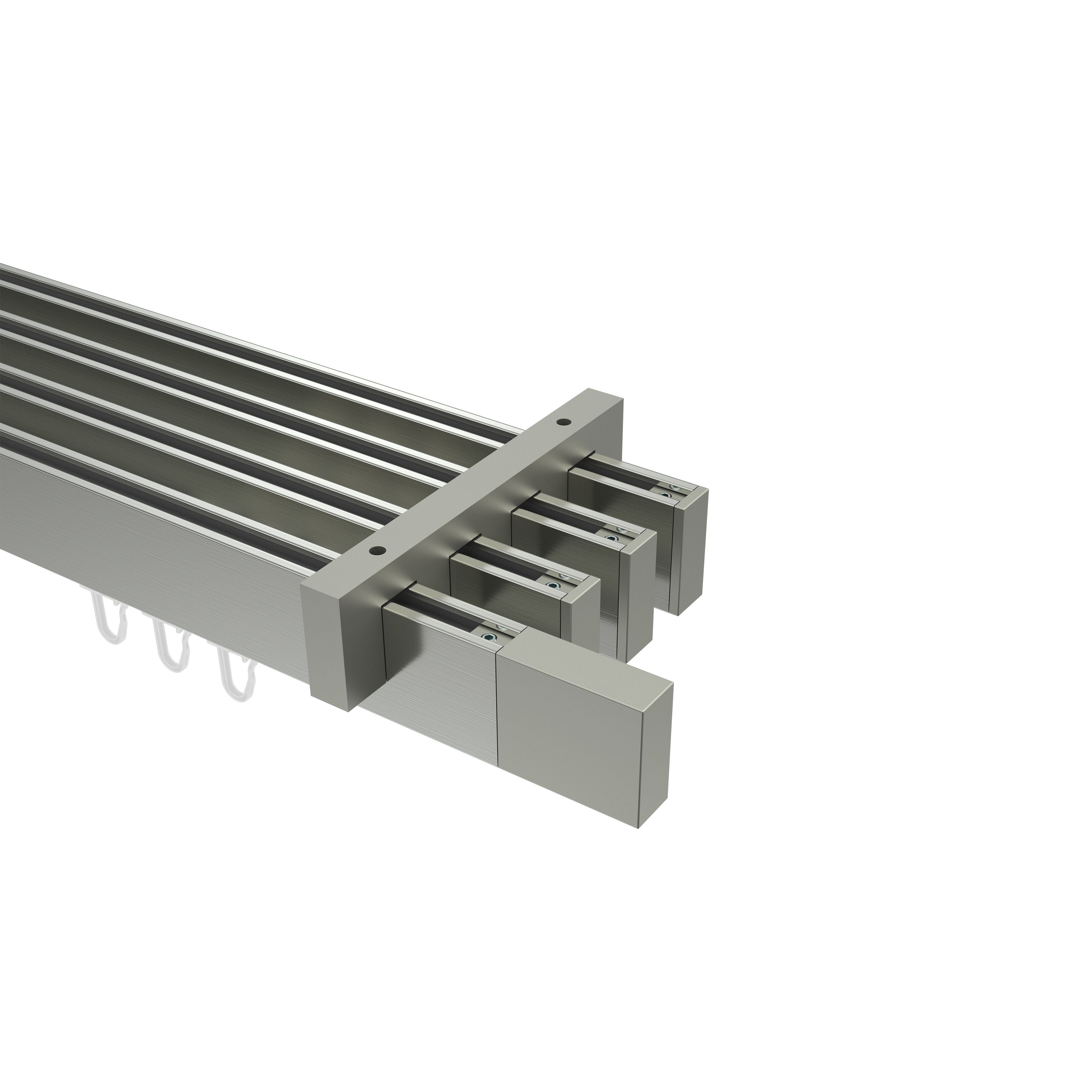 Gardinenstange Smartline Lox, INTERDECO, 4-läufig, 14x35 mm, eckig, Deckenmontage, Edelstahl-Optik