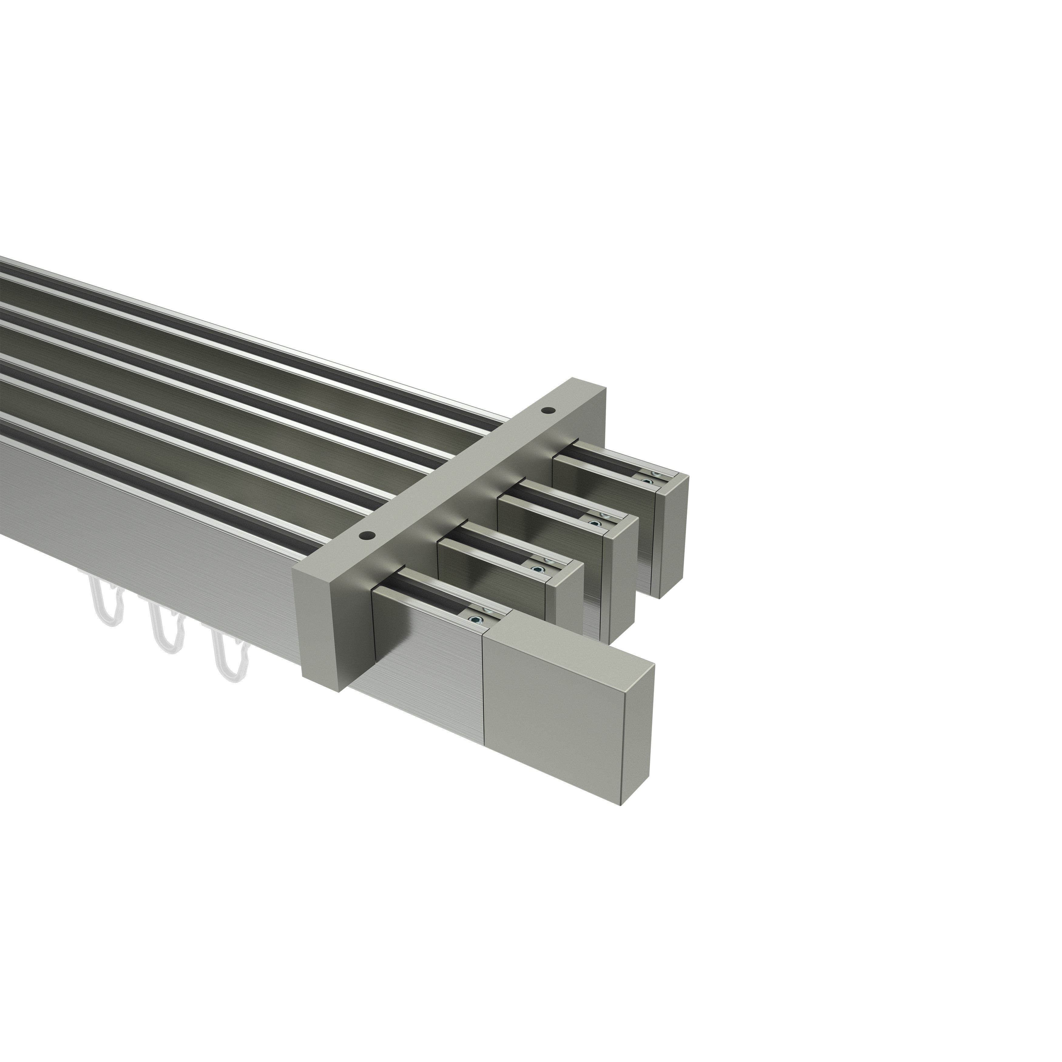 INTERDECO Gardinenstange Smartline Lox, 4-läufig, 14x35 mm, eckig, Deckenmontage, Edelstahl-Optik