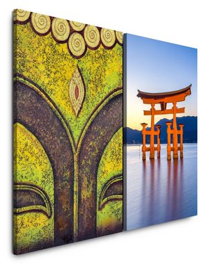 Sinus Art Leinwandbild 2 Bilder je 60x90cm Itsukushima-Schrein Japan Buddhismus Stille Religion Asien Meditation