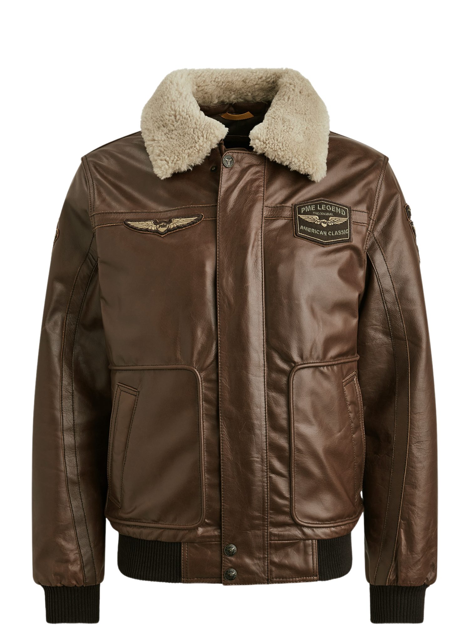 PME LEGEND Lederjacke braun,Outdoor,Leder,Unifarben,Umlegekragen,Lang,Regular Fit