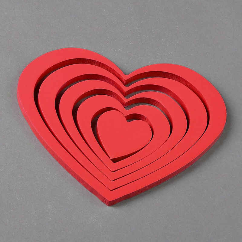Melko Wanddekoobjekt Wandtattoo Wandaufkleber Herzen in 3D Optik Holz 5tlg. Set Wandbild (Stück), Herzen lassen sich zusammen oder getrennt befestigen