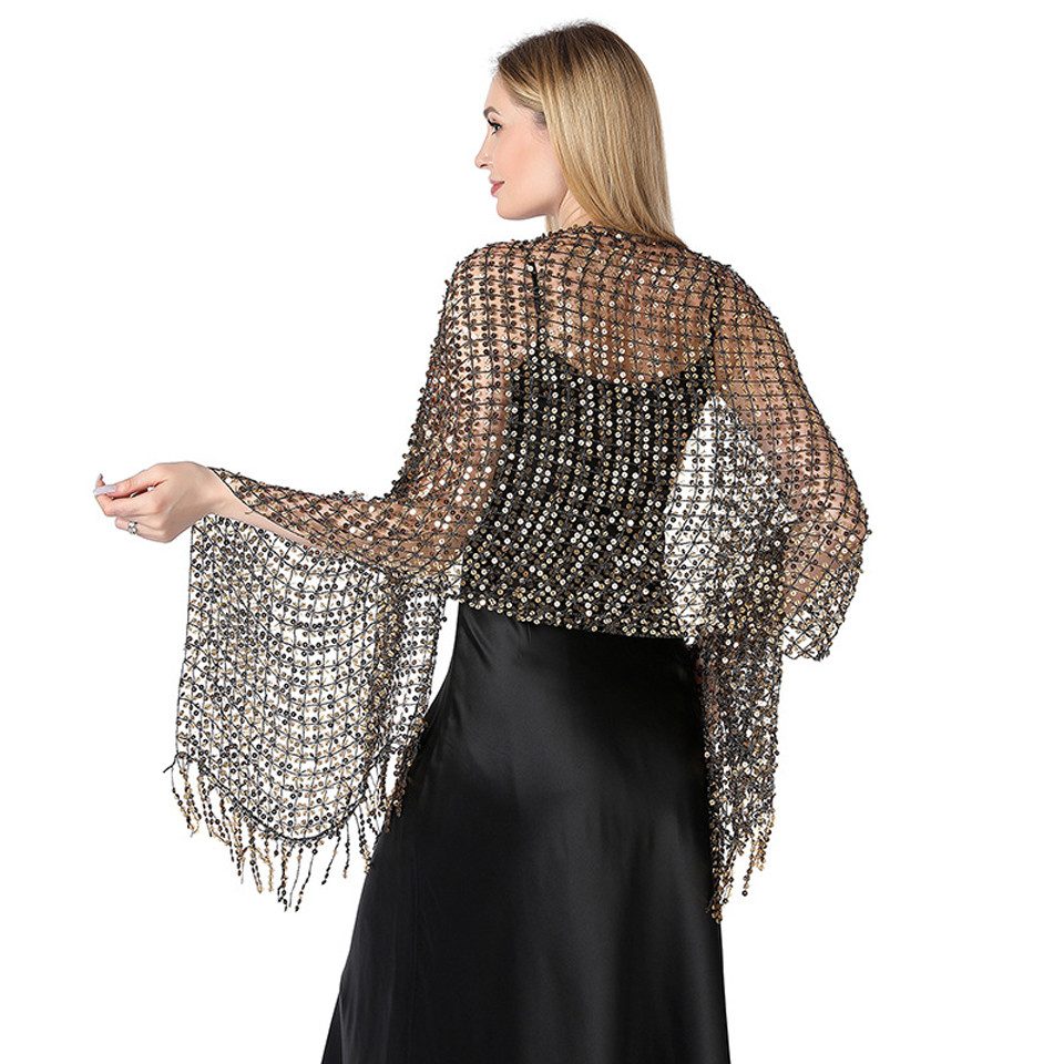 Zaewry Modeschal Damen Pailletten-Modeschal, Fransen- und Lochmuster-Schal, glänzender modeschal, ideal für Partys, Bälle und Hochzeiten.