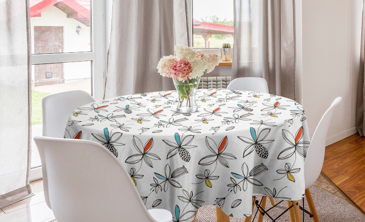 Tischdecke für Kreis Dekoration, Abstract Blume Abakuhaus Esszimmer Floral Abdeckung Küche Tischdecke