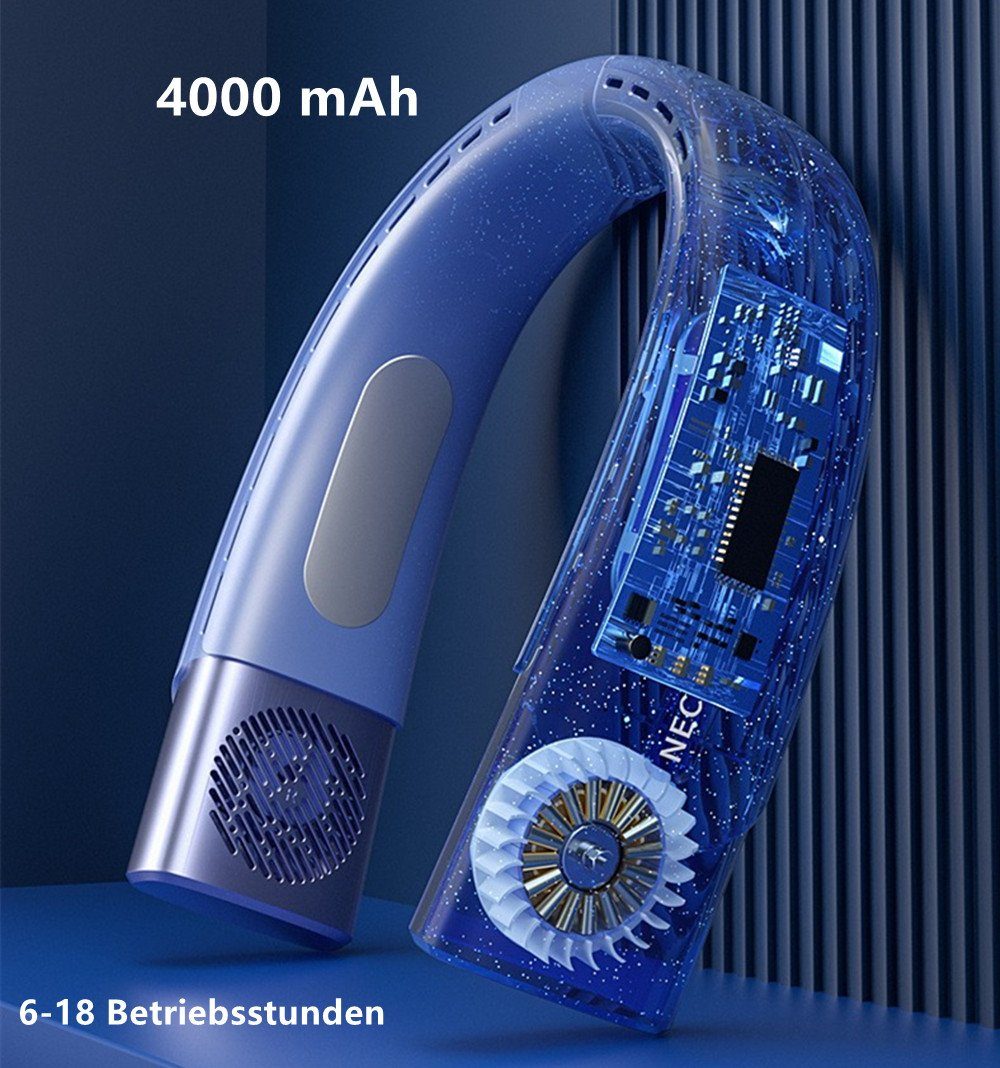 Nackenventilator, Ventilator,Blattloser Blau 4000mAh Digitalanzeige Geschwindigkeiten MiniHals Tragbarer USB-Ventilator Sport XDeer Mini Wiederaufladbar,5