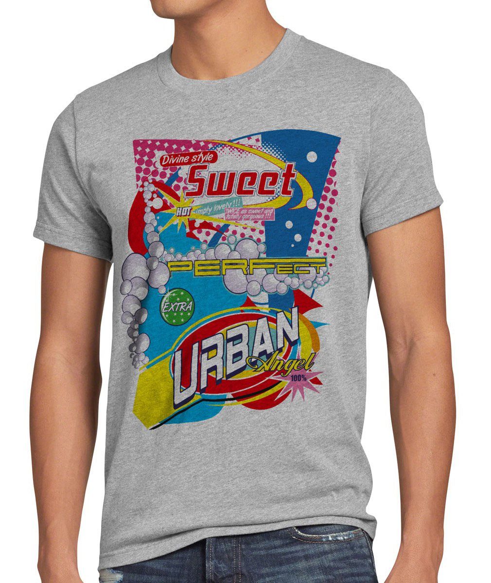 T-Shirt nein Herren retro wäsche Art werbung Print-Shirt bunt waschmittel grafik grau meliert 80er style3 Urban