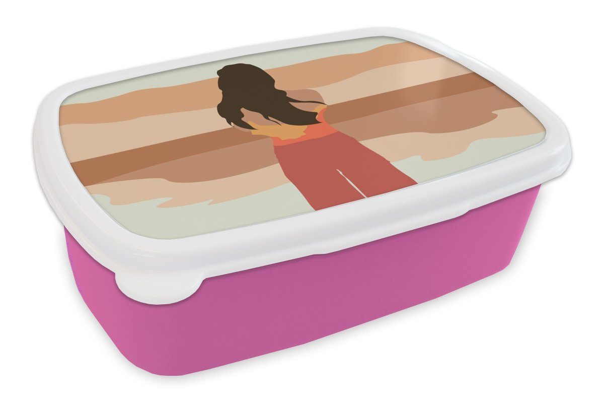 MuchoWow Lunchbox Frauen - Kleidung - Strand, Kunststoff, (2-tlg), Brotbox für Erwachsene, Brotdose Kinder, Snackbox, Mädchen, Kunststoff rosa