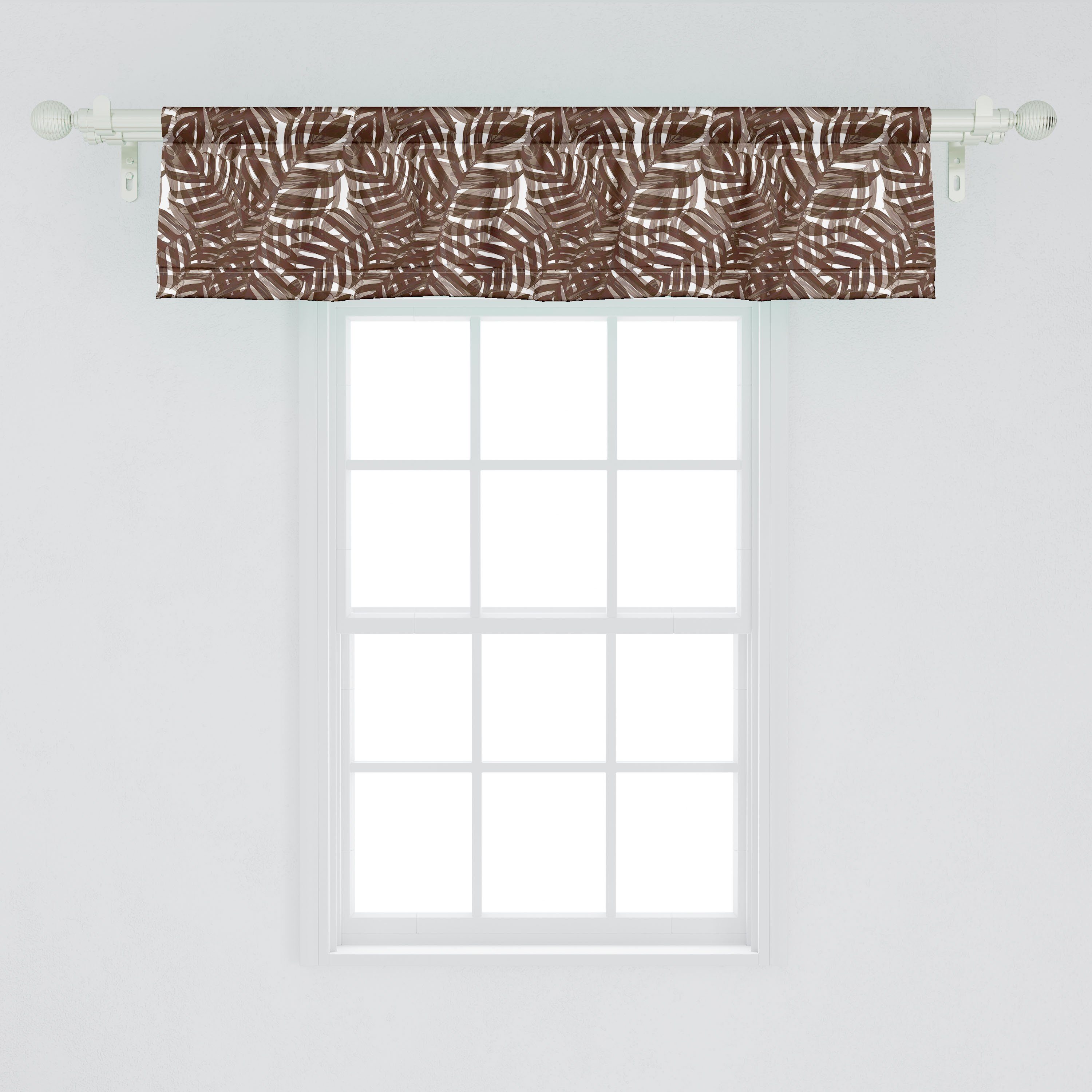 Microfaser, Schlafzimmer für Brown Vorhang Motiv Stangentasche, mit Tropisch Volant Abakuhaus, Dekor Küche Scheibengardine Exotische Blätter