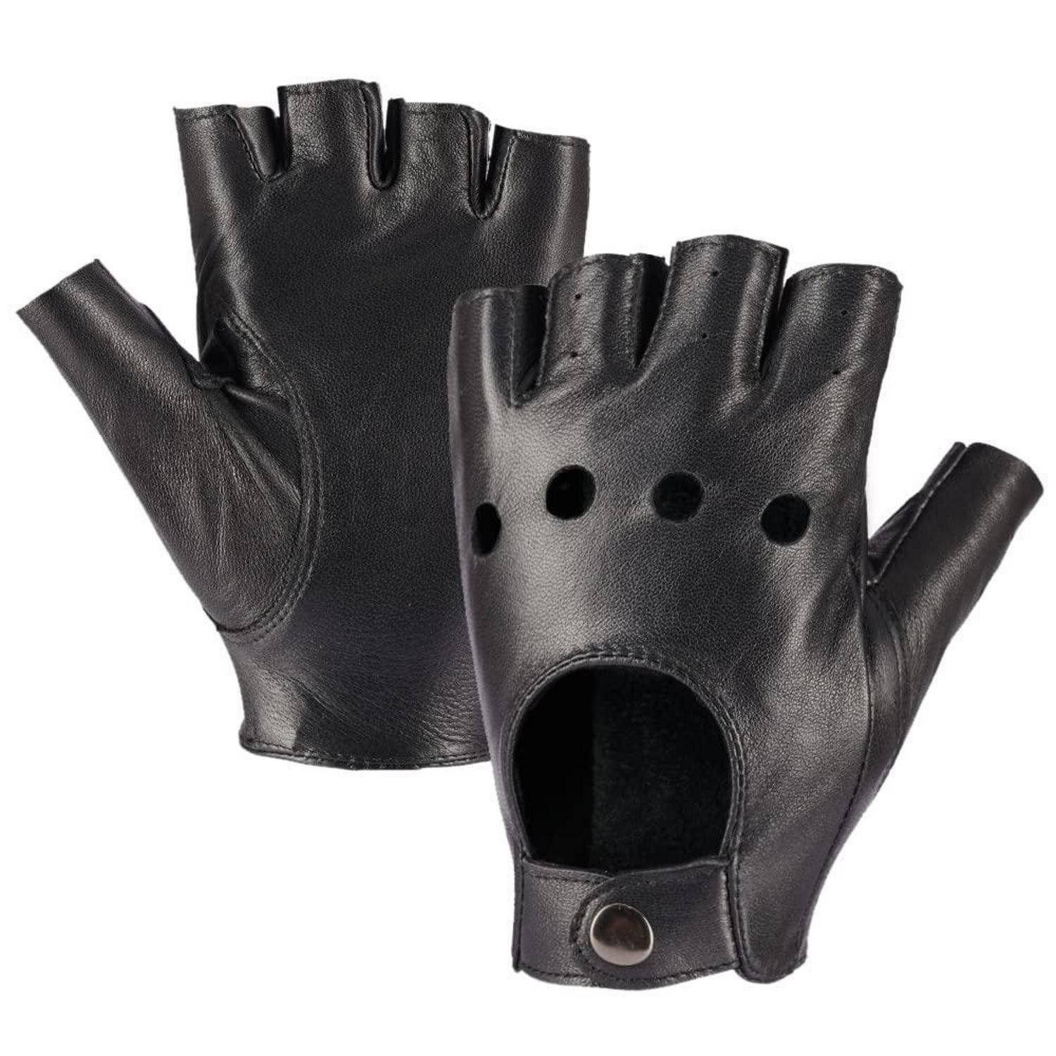 LuxusKollektion Lederhandschuhe Damen Autofahrer Fingerlose Lederhandschuhe L Schwarz (1-St)