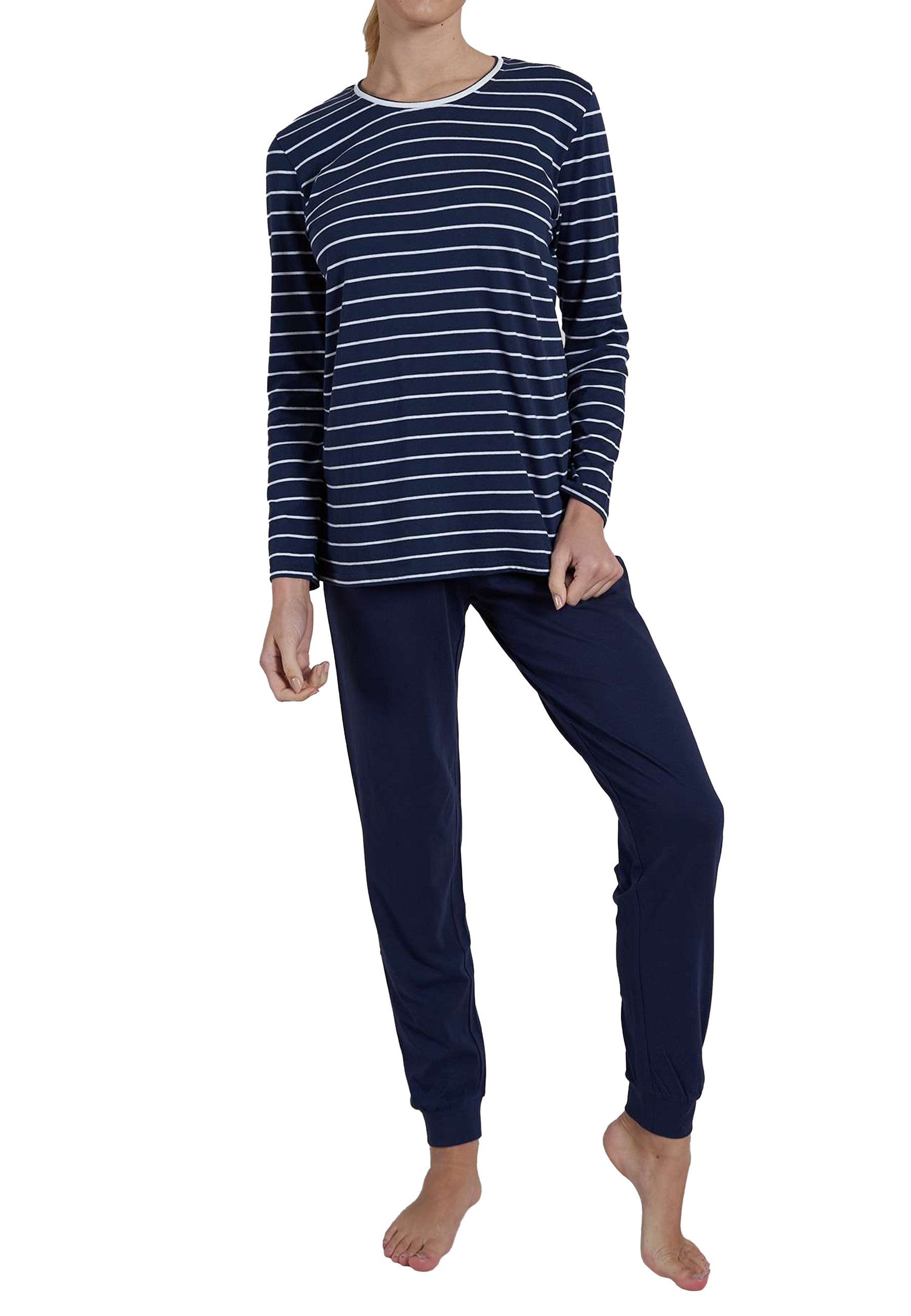 GÖTZBURG Pyjama GÖTZBURG Damen Pyjama blau quergestreift (1 tlg)