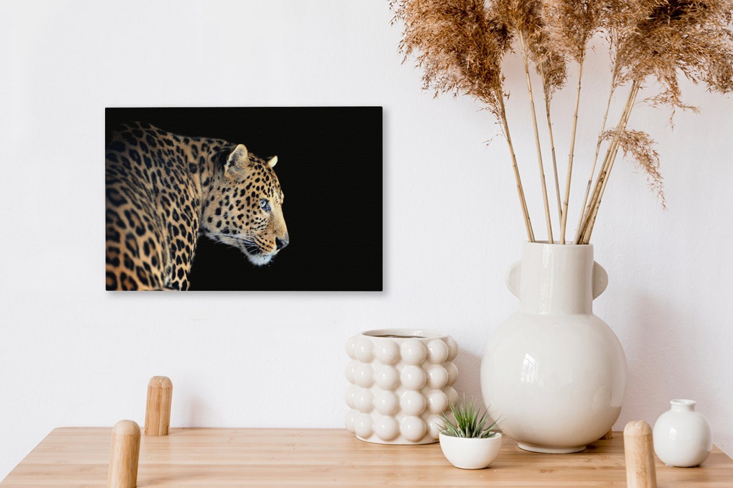 St), Leopard Leinwandbilder, Wandbild cm 30x20 OneMillionCanvasses® - Leinwandbild (1 Aufhängefertig, Profil - Wanddeko, Schwarz,