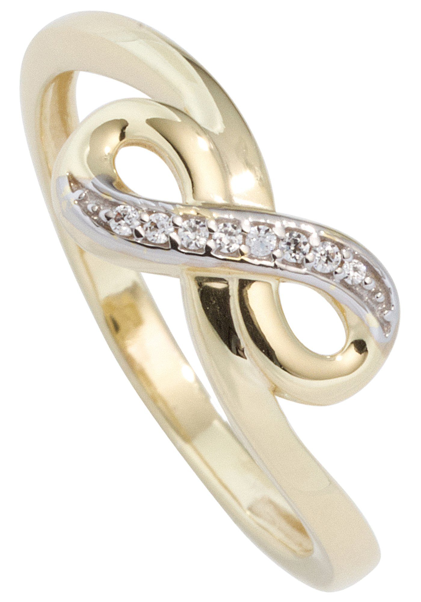 JOBO Fingerring Unendlichkeit, 333 Gold bicolor mit 8 Zirkonia