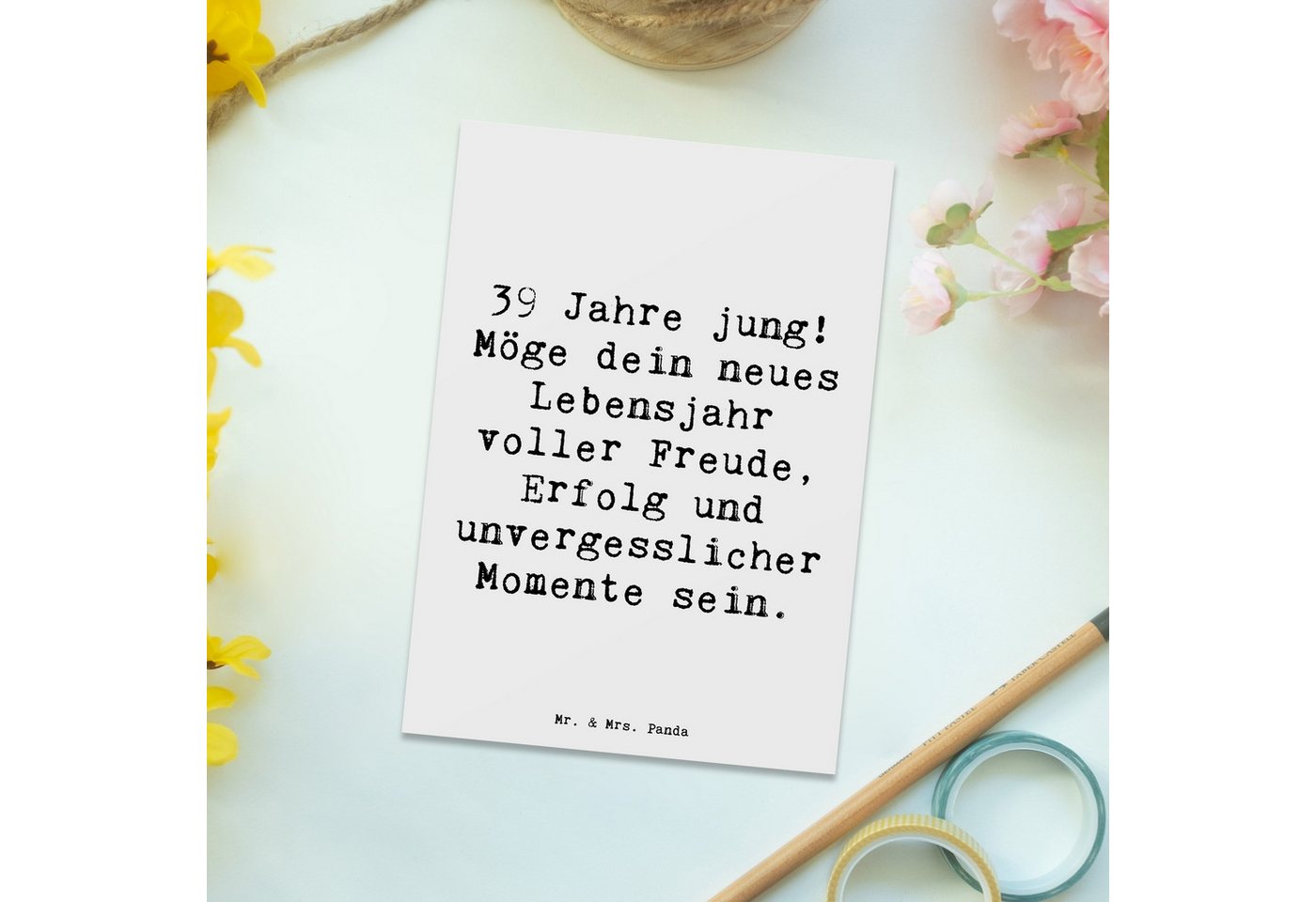 Thumbnail - Mr. & Mrs. Panda Postkarte Spruch 39. Geburtstag Freude - Weiß - Geschenk, Lebensjahr, neununddr