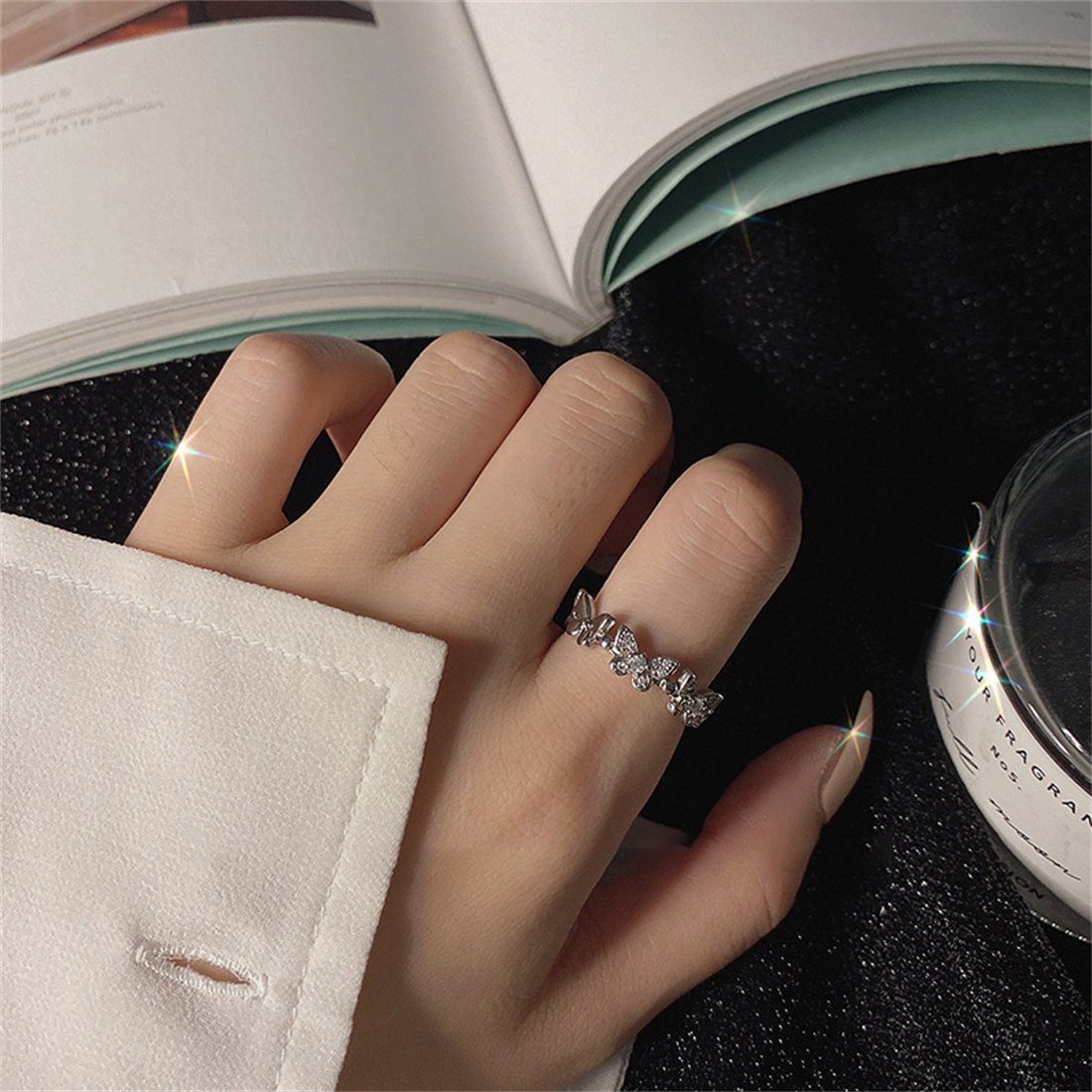 Ring, Strasssteine, für Geschenke DAYUT Mode funkelnde Frauen Fingerring (1-tlg) Schmetterling