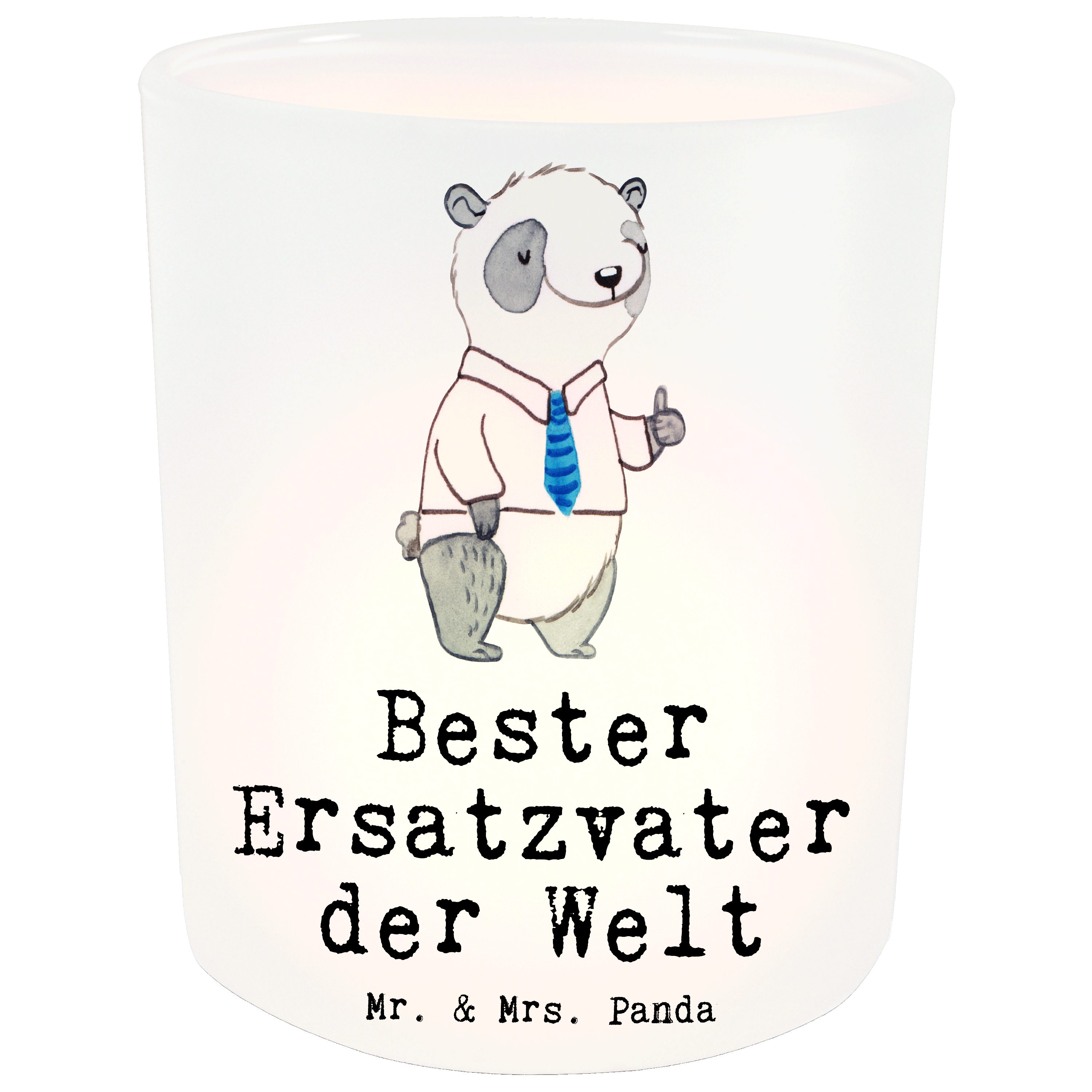Mr. & Mrs. Panda Windlicht Panda Bester Ersatzvater der Welt - Transparent - Geschenk, Teelichtg (1 St)