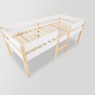Odikalo Kinderbett mit/ohne Schublade, Rausfallschutz, Kiefernholz,90x200, Weiß