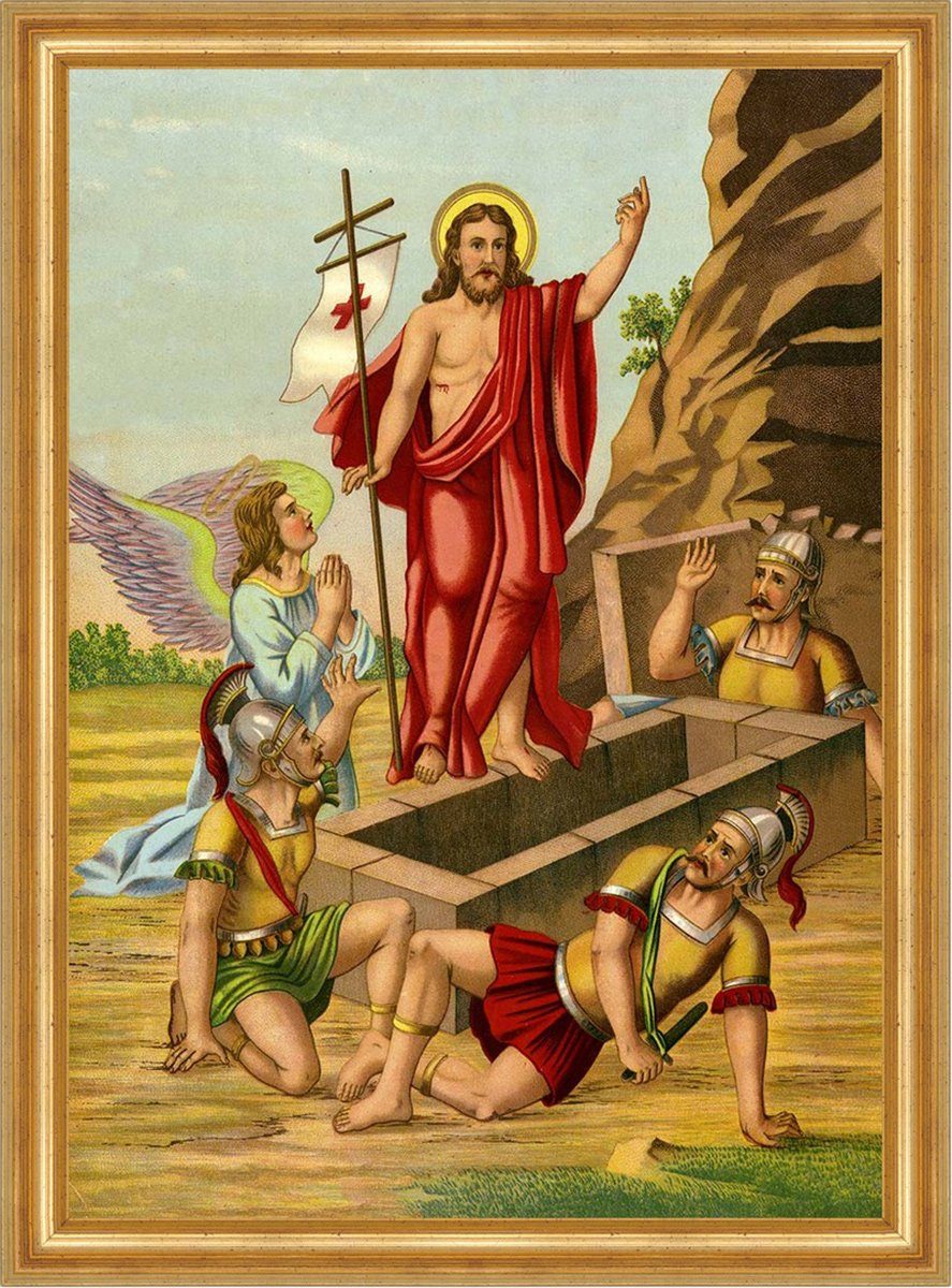 BillerAntik Kunstdruck Die Auferstehung Christi Engel Jesus Christus Sankt A3 0117 Gerahmt, (1 St)