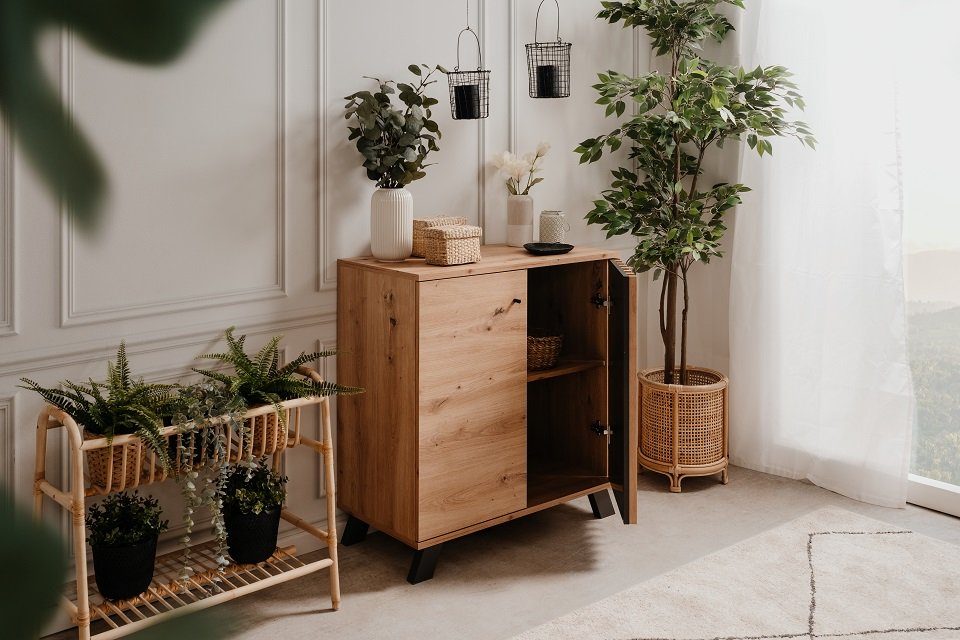 Finori Sideboard Kommode Medan, mit 3D-Lamellen, Artisan Eiche / anthrazit