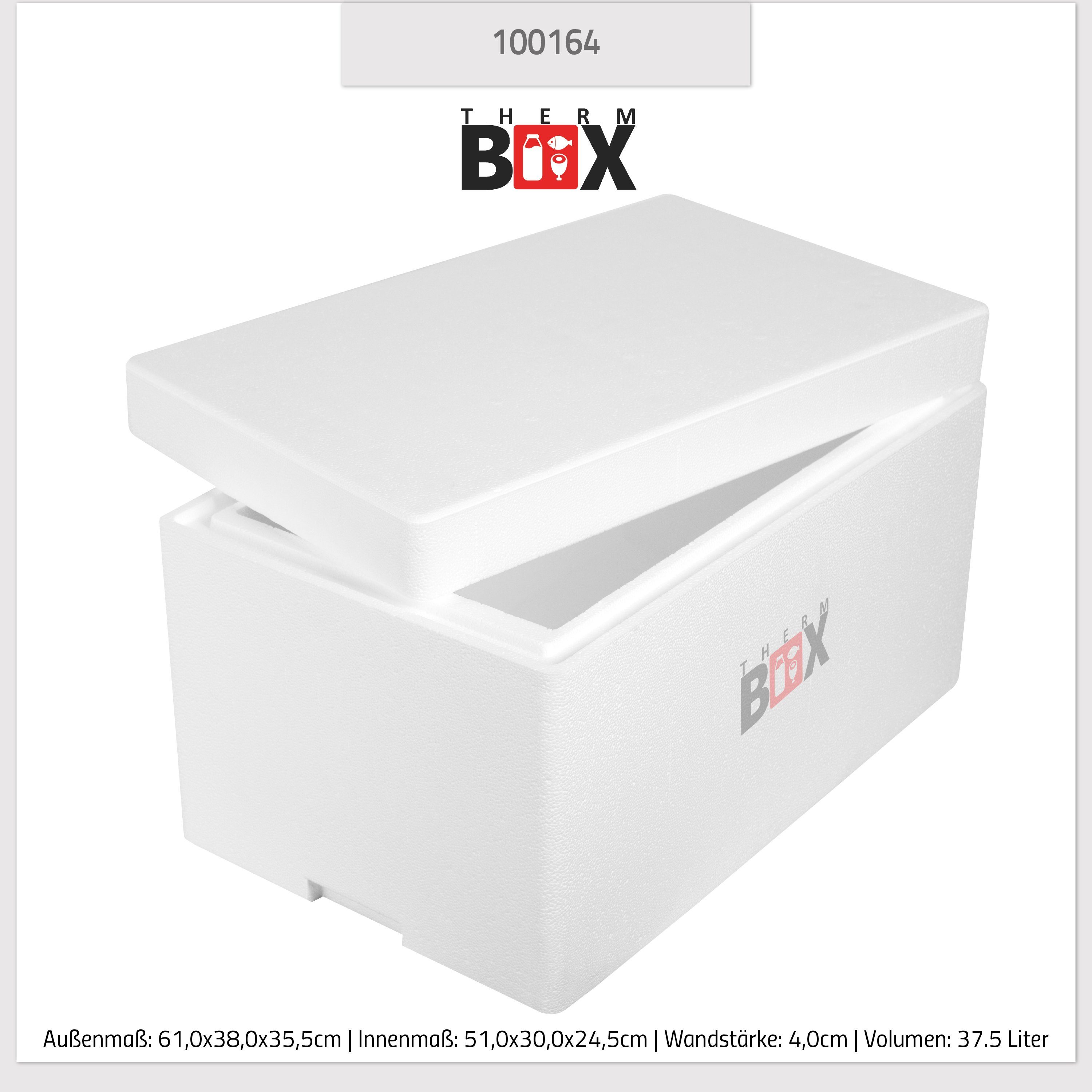 37W Wiederverwendbar Box Warmhaltebox 37,5L, 0-tlg., Thermobox Kühlbox Isolierbox THERM-BOX Styroporbox Thermobehälter Styropor-Verdichtet, 51x30x24cm Innen: Karton), (1, mit im Wand: Deckel 4cm