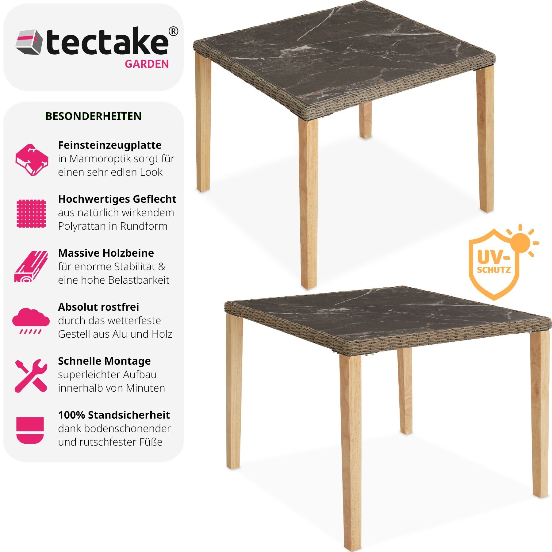 tectake Gartentisch Rattan Tisch (1-St., 1 günstig online kaufen