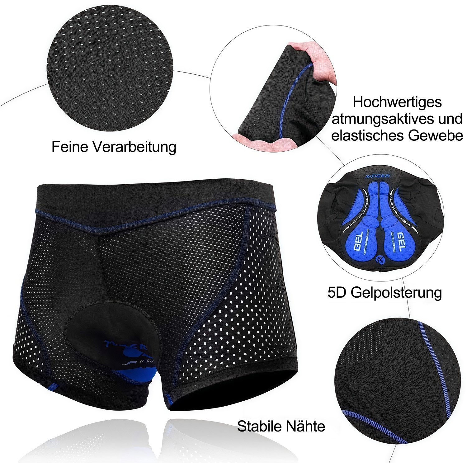 MOPUEA Radlerhose Herren-Radhosen, Herren-Radhosen mit Polsterung (Stoßfest, atmungsaktiv, Schnelltrocknend, elastisch, 1-tlg., Radfahren, Treten, freie Dehnung) Radsportshorts Fahrradhosen mit 5D Gel Sitzpolster